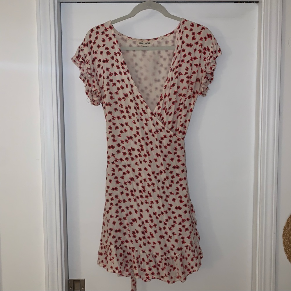 Billabong White with Black and Red flowers Wrap Dress